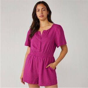 Anthropologie Somerset Romper Short Sleeve Linen Pink Rose Magenta Size Large